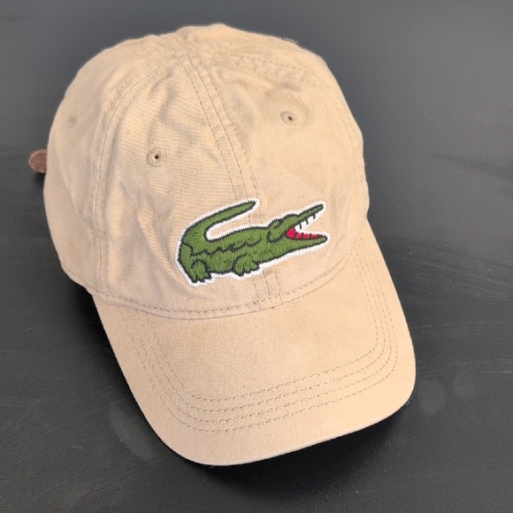 Lacoste Other - Lacoste Beige Cotton Baseball Cap Large Crocodile Logo Adjustable Strapback Hat